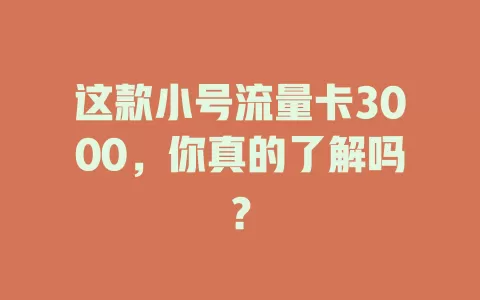 这款小号流量卡3000，你真的了解吗？
