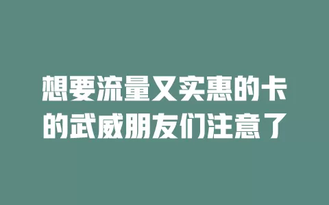 想要流量又实惠的卡的武威朋友们注意了