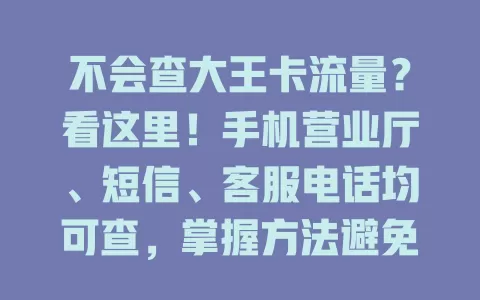 不会查大王卡流量？看这里！手机营业厅、短信、客服电话均可查，掌握方法避免超支，畅享便捷上网体验