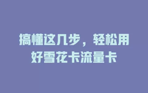搞懂这几步，轻松用好雪花卡流量卡