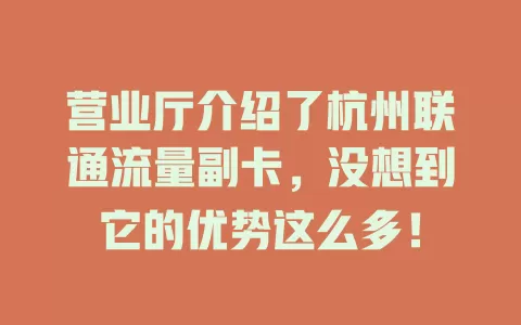 营业厅介绍了杭州联通流量副卡，没想到它的优势这么多！