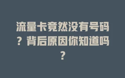 流量卡竟然没有号码？背后原因你知道吗？