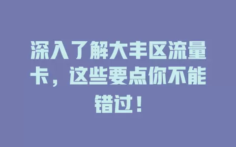 深入了解大丰区流量卡，这些要点你不能错过！