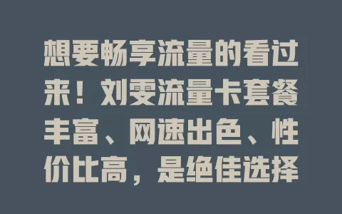 想要畅享流量的看过来！刘雯流量卡套餐丰富、网速出色、性价比高，是绝佳选择