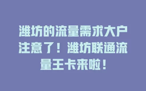 潍坊的流量需求大户注意了！潍坊联通流量王卡来啦！