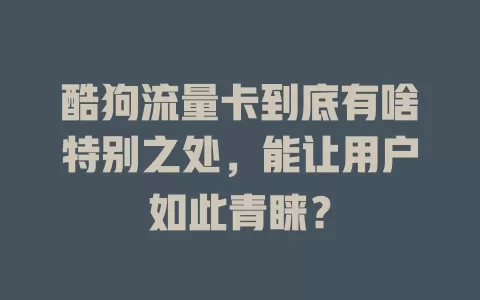 酷狗流量卡到底有啥特别之处，能让用户如此青睐？