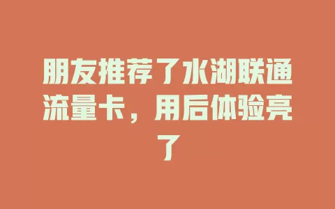 朋友推荐了水湖联通流量卡，用后体验亮了