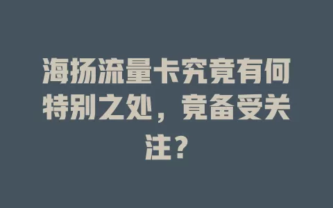 海扬流量卡究竟有何特别之处，竟备受关注？