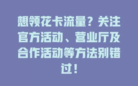想领花卡流量？关注官方活动、营业厅及合作活动等方法别错过！