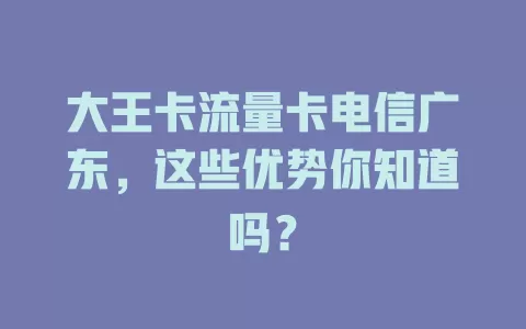 大王卡流量卡电信广东，这些优势你知道吗？
