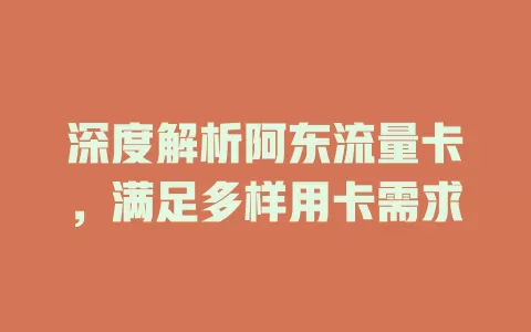 深度解析阿东流量卡，满足多样用卡需求