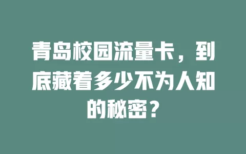青岛校园流量卡，到底藏着多少不为人知的秘密？