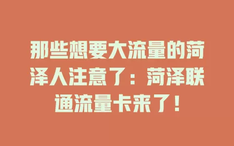 那些想要大流量的菏泽人注意了：菏泽联通流量卡来了！