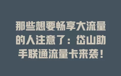 那些想要畅享大流量的人注意了：岱山助手联通流量卡来袭！