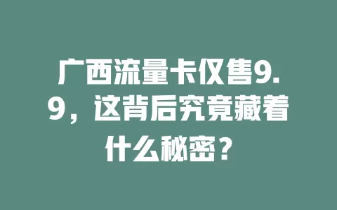 广西流量卡仅售9.9，这背后究竟藏着什么秘密？
