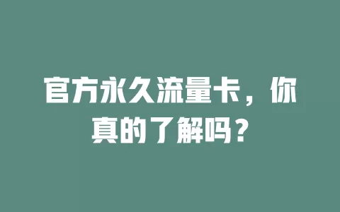 官方永久流量卡，你真的了解吗？