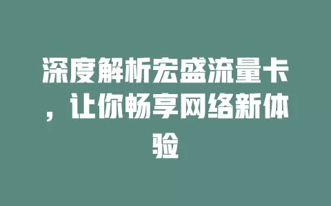 深度解析宏盛流量卡，让你畅享网络新体验
