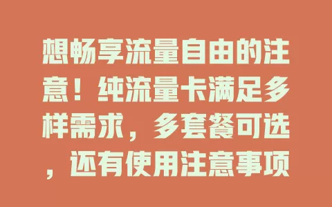 想畅享流量自由的注意！纯流量卡满足多样需求，多套餐可选，还有使用注意事项