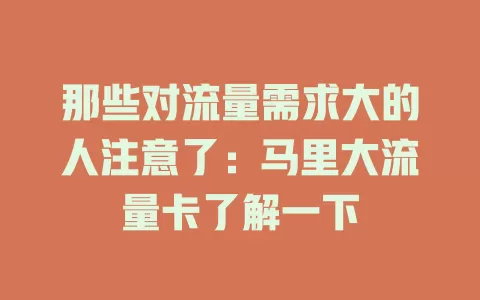 那些对流量需求大的人注意了：马里大流量卡了解一下