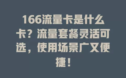 166流量卡是什么卡？流量套餐灵活可选，使用场景广又便捷！