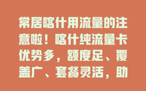 常居喀什用流量的注意啦！喀什纯流量卡优势多，额度足、覆盖广、套餐灵活，助你畅享数字化精彩，告别流量困扰
