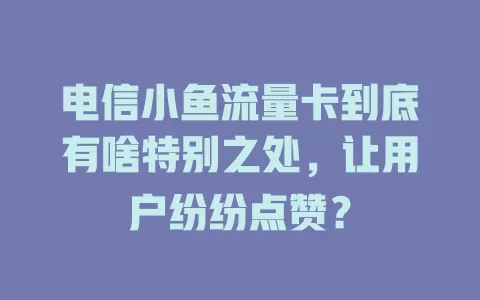 电信小鱼流量卡到底有啥特别之处，让用户纷纷点赞？