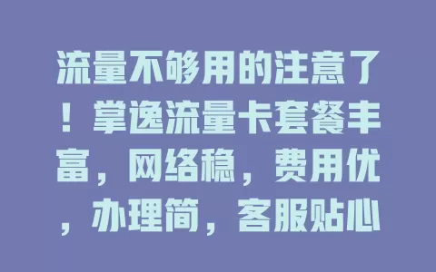 流量不够用的注意了！掌逸流量卡套餐丰富，网络稳，费用优，办理简，客服贴心，是流量需求者的不错选择