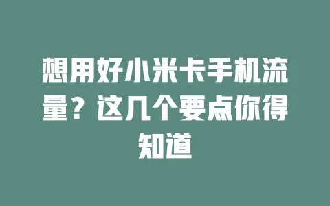 想用好小米卡手机流量？这几个要点你得知道