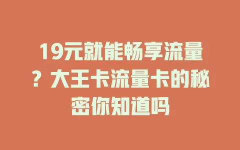 19元就能畅享流量？大王卡流量卡的秘密你知道吗