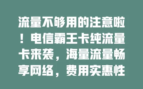 流量不够用的注意啦！电信霸王卡纯流量卡来袭，海量流量畅享网络，费用实惠性价比超高，简直是救星！