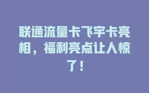 联通流量卡飞宇卡亮相，福利亮点让人惊了！
