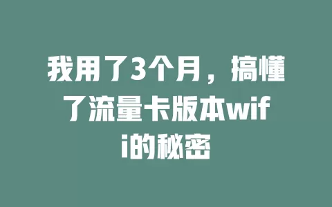 我用了3个月，搞懂了流量卡版本wifi的秘密