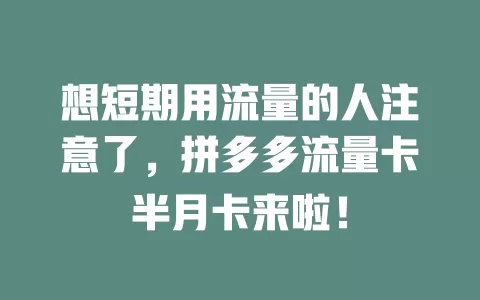 想短期用流量的人注意了，拼多多流量卡半月卡来啦！