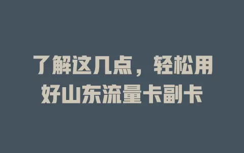 了解这几点，轻松用好山东流量卡副卡