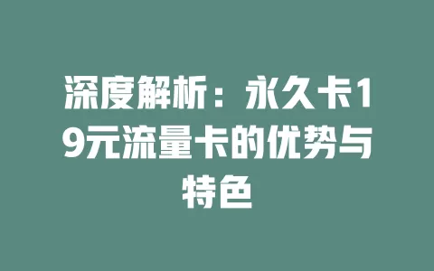 深度解析：永久卡19元流量卡的优势与特色