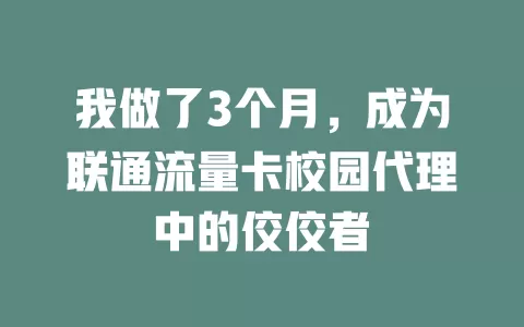 我做了3个月，成为联通流量卡校园代理中的佼佼者