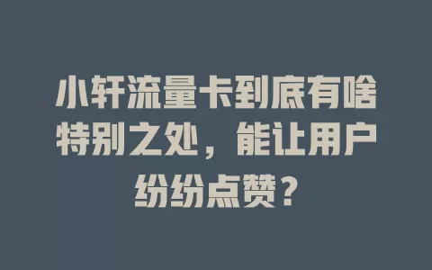 小轩流量卡到底有啥特别之处，能让用户纷纷点赞？
