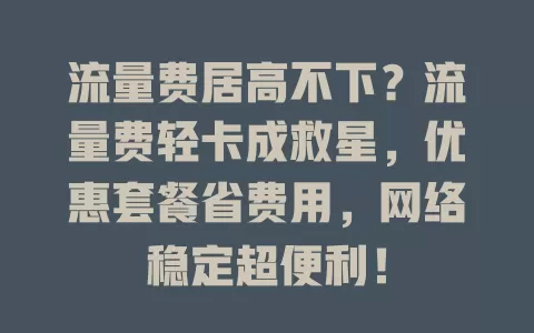 流量费居高不下？流量费轻卡成救星，优惠套餐省费用，网络稳定超便利！