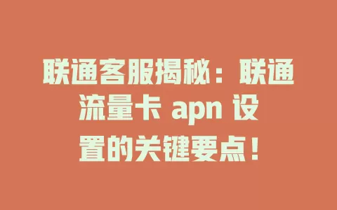 联通客服揭秘：联通流量卡 apn 设置的关键要点！
