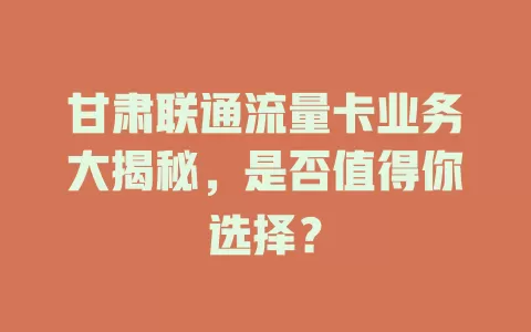 甘肃联通流量卡业务大揭秘，是否值得你选择？