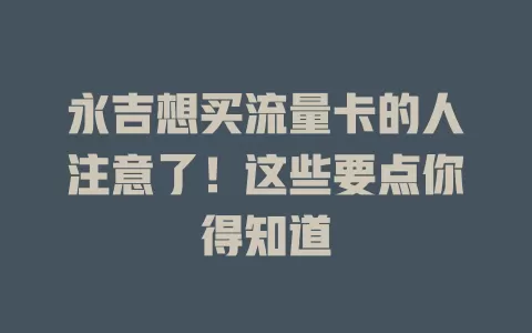 永吉想买流量卡的人注意了！这些要点你得知道