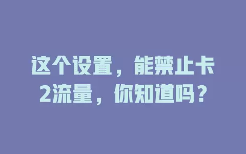 这个设置，能禁止卡2流量，你知道吗？