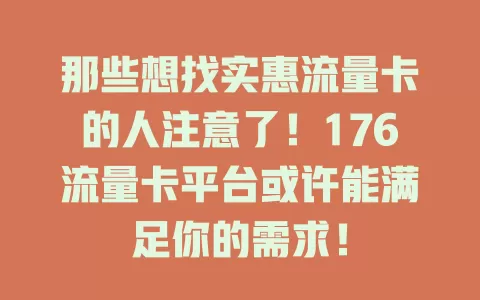 那些想找实惠流量卡的人注意了！176流量卡平台或许能满足你的需求！
