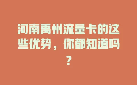 河南禹州流量卡的这些优势，你都知道吗？