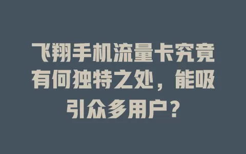 飞翔手机流量卡究竟有何独特之处，能吸引众多用户？