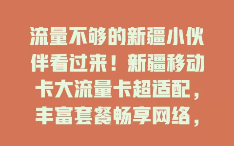 流量不够的新疆小伙伴看过来！新疆移动卡大流量卡超适配，丰富套餐畅享网络，告别焦虑，网络稳定，偏远地区也好用，开启精彩网络之旅