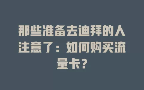 那些准备去迪拜的人注意了：如何购买流量卡？