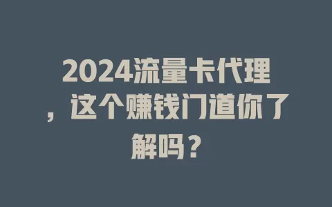 2024流量卡代理，这个赚钱门道你了解吗？