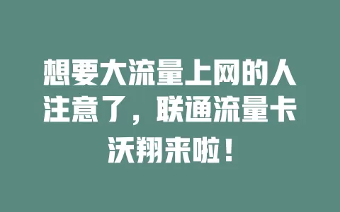想要大流量上网的人注意了，联通流量卡沃翔来啦！