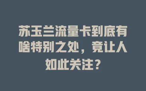 苏玉兰流量卡到底有啥特别之处，竟让人如此关注？